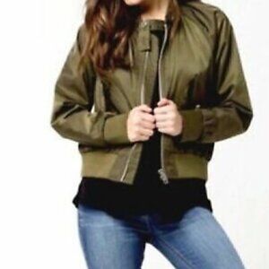 Free People  Midnight Full Zip Lightweight Green Bomber Jacket Size XS